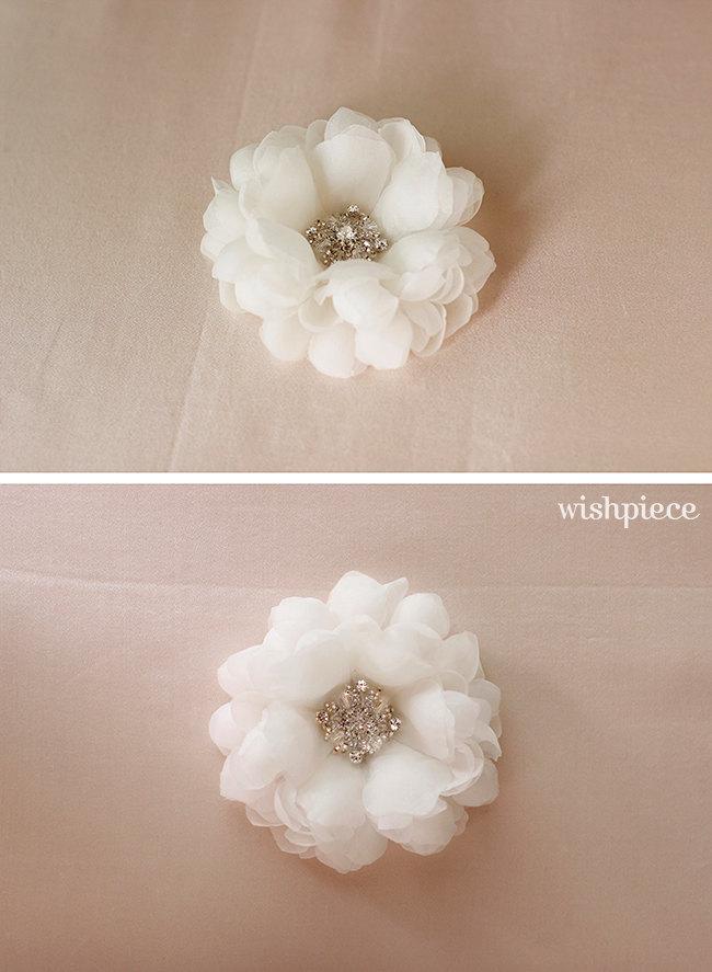 Mariage - Wedding Hair Flower - Ivory Wedding Hair Clip - Bridal Hair Accessories - Flower with Rhinestones - Style FL1501R