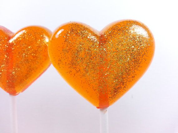 Hochzeit - Heart Lollipops, Orange Wedding Favor, Party Favors, Autumn Wedding, Heart Candy, Lollipops, Sweet Caroline Confections-Set Of Six