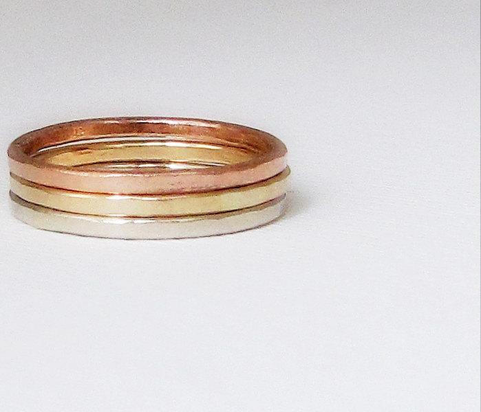 Hochzeit - Stacking Gold Rings White Gold Yellow Gold Rose Gold Hammered Stacking Rings Gold Wedding Ring 14k Gold Unique Wedding Bands Gift for Her