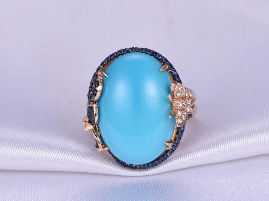 زفاف - Turquoise Ring,Turquoise Engagement ring,14k Rose gold,Diamond Butterfly Ring,Floral,Leaf Sapphire Cluster,Split Shank,Statement Ring,Halo