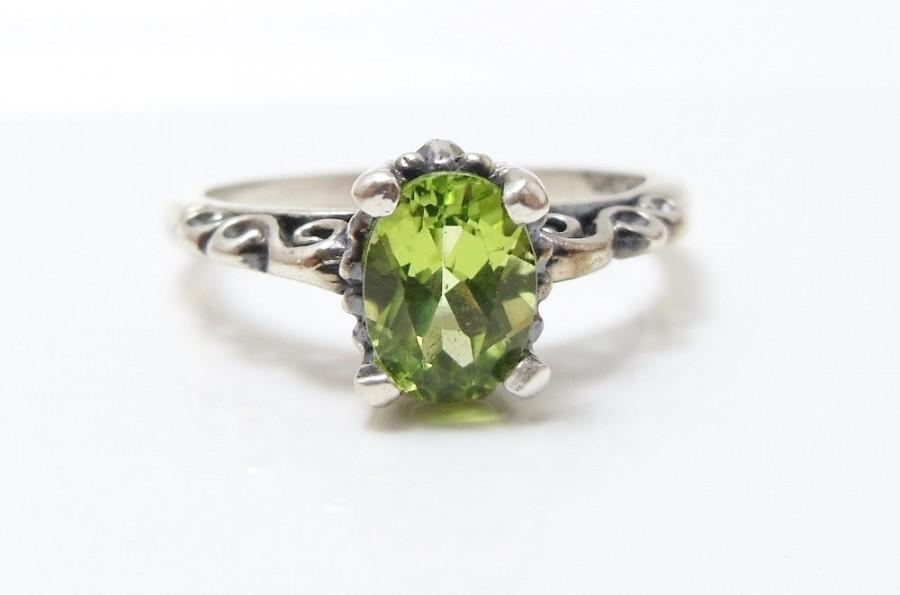 Wedding - Natural Peridot Ring, Sterling Silver Gemstone Ring, Faceted Gemstone, Engagement Ring, August Birthstone for women