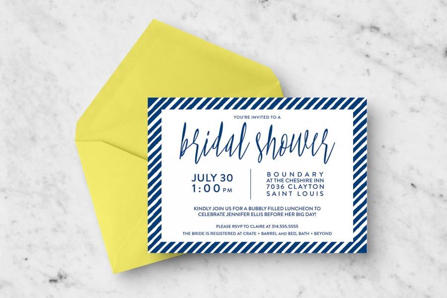 Hochzeit - Bridal Shower Invitation - Bridal Shower - Navy and White Stripes - Customizable - Modern, Classic, Feminine, Nautical