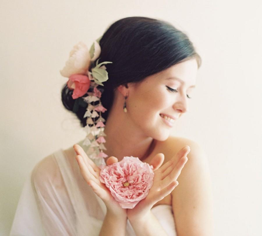 زفاف - Wedding accessories, bridal silk flower fascinator, Geisha hair stick - Style no. 1993