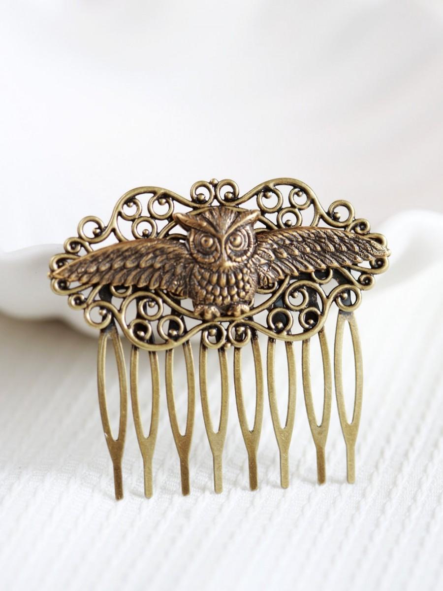 Mariage - Owl Comb, Brass Hair Comb, Wedding Bridal Hair Comb.Flowers Collage Hair Comb, Bridal Bridesmaid Comb,Summer,Gift for her