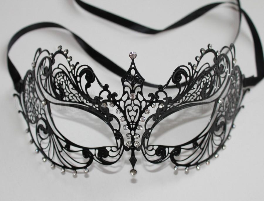 Свадьба - Black laser cut Venetian Phoenix Mask Masquerade w/ Clear Rhinestones MA-01CL SKU: 6E11