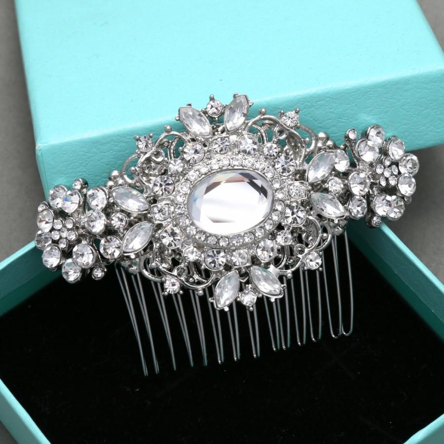 Hochzeit - Vintage Wedding Motif Rhinestone Crystal Bridal Hair Comb, Flower Wedding Hair Comb, Wedding Headpiece, Alligator Clip, Barrette Clip