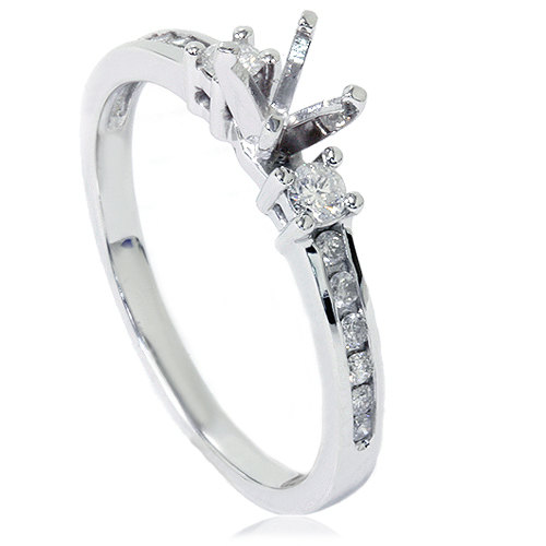 زفاف - Channel Set Diamond Engagement Ring Setting Semi Mount Mounting 14K White Gold 1/3CT Size 4-9