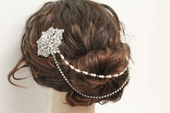 Свадьба - Wedding hair chain,Pearl hair chain,Bridal headpiece,Wedding head chain,Bridal head chain,Wedding hair jewelry,Wedding hair vine,Bridal comb
