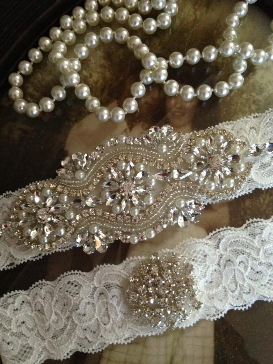 Свадьба - Wedding Garter-Garter-Garters-Rhinestone Garter-Ivory-Lace-garter belt-garter-ivory garter-lace-bridal garter-accessories-pearl-vintage
