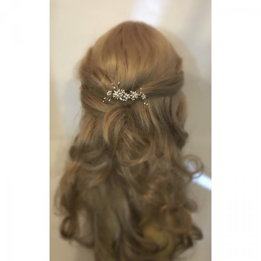 زفاف - Gold Hair Branch Comb ~ Silver twig hair comb, Ivory pearls, Hair, Handcrafted with Swarovski crystal rhinestones, flower bud branches