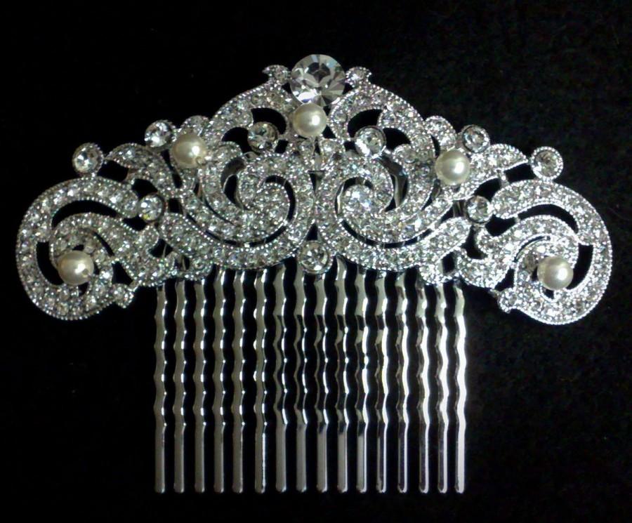 Hochzeit - Crystal Bridal Hair Comb, Art Nouveau Bridal Hair Jewelry, Statement Wedding Hair Comb, Swarovski Bridal Headpiece, FELICITY