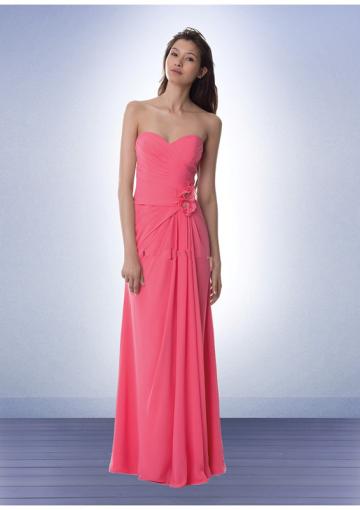 Mariage - Pink Floor Length Sweetheart Flowers Chiffon Ruched Sleeveless