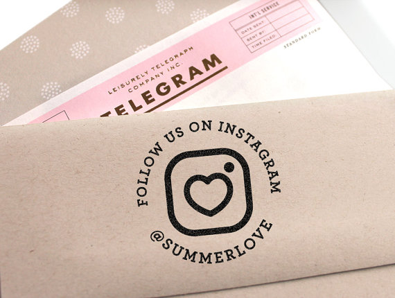 Wedding - Custom Social Media Rubber Stamp with a heart and the new Instagram Icon for your business or personal feed, Self Inking option