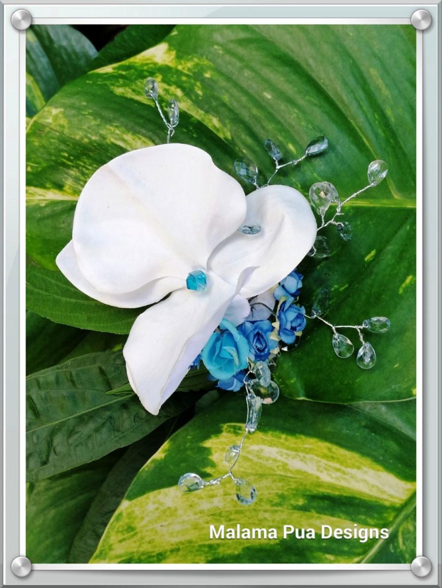 Hochzeit - TROPICAL HAIR CLIP,  Hair clip, Wedding flower, Silk Hair Flower, Brdal Headpiece, Wedding Hair Accessory, Custom Bridal, Turquoise & White
