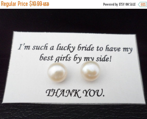 Свадьба - ON SALE SALE- Pearl Bridesmaid Earrings, Bridesmaid Gifts, Bridal Party Gift, Genuine Pearl Earrings, Earrings Stud, Birthday Gift, 8mm