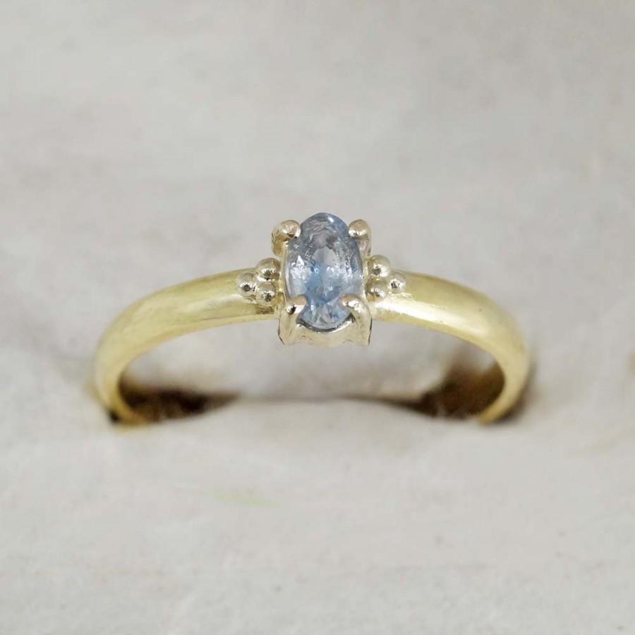 Свадьба - Solid Gold Engagement Ring, 18k Solid Yellow Gold, Light Blue Sapphire Ring, Handmade Engagement Ring, FREE SHIPPING