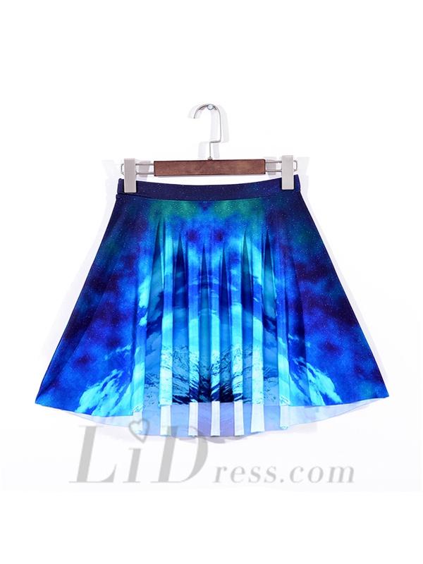 Mariage - Gifts Best Selling Womens Fan Series With Digital Printing Blue Nebula Pleated Skirts Skt1111