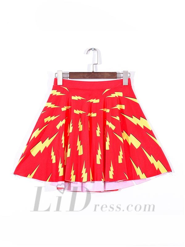 زفاف - Summer Sky Digital Printing On Red Pleated Yellow Lightning Skirts Skt1110