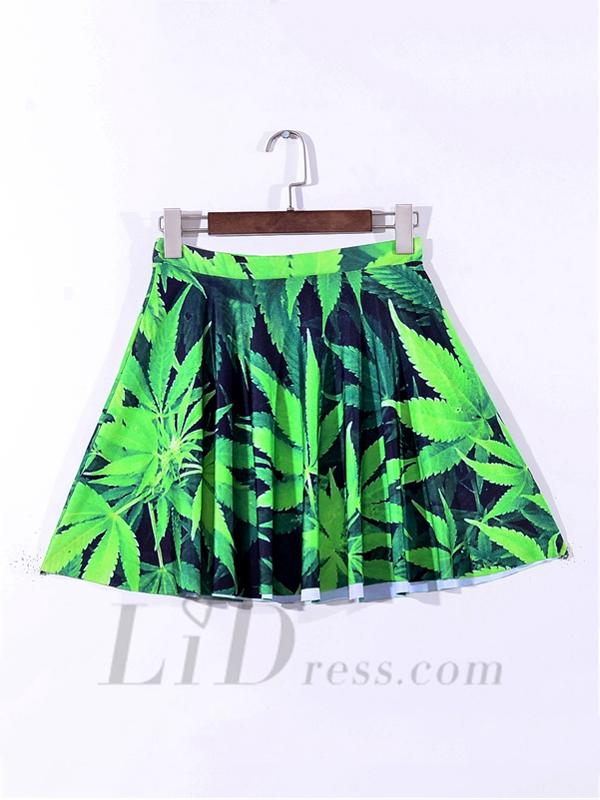 زفاف - Hot Selling Star Digital Printing Leaves Pleated Short Skirts Skt1105
