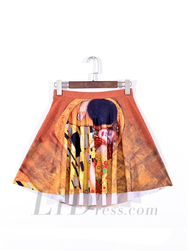 زفاف - Hot Digital Painting Kissing Pleated Skirt Skt1103