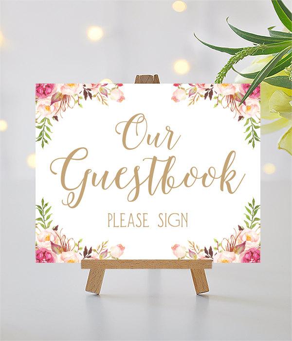 Wedding - Please Sign Our Guestbook Sign - 8 x 10 - Printable sign in "Carousel" antique gold - Romantic Blooms - PDF and JPG files - Instant Download