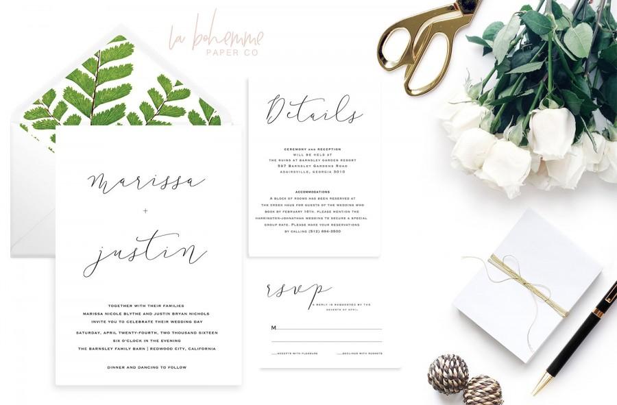 Свадьба - Printable Wedding Invitation Suite / Calligraphy / Wedding Invite Set - Minimal Marissa Suite