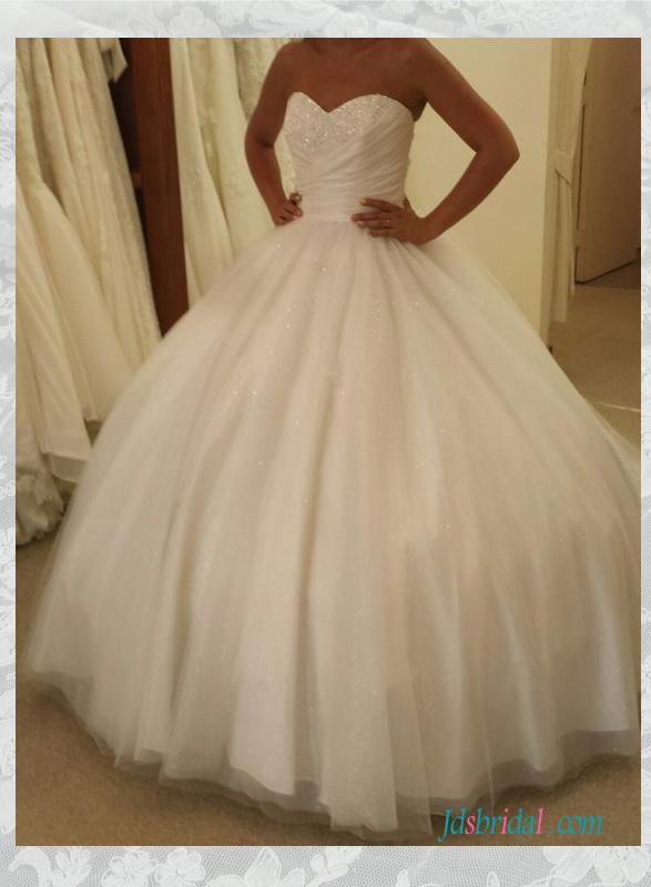 زفاف - H1539 Sparkly sweetheart neck pleated tulle ball gown wedding dress