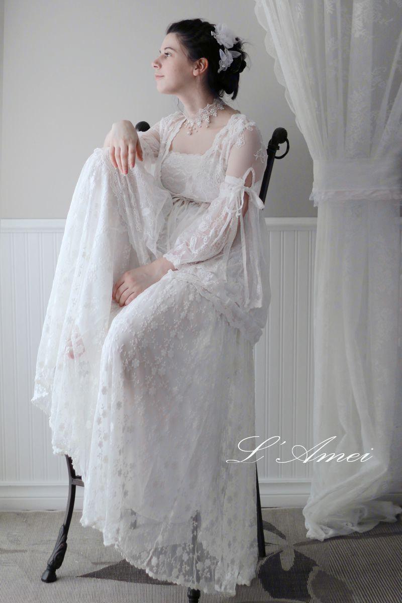 زفاف - Embroidered Lace Gypsy Bohemian Style  Long Wedding Dress- Beach lace wedding dress- LAmei 1224250