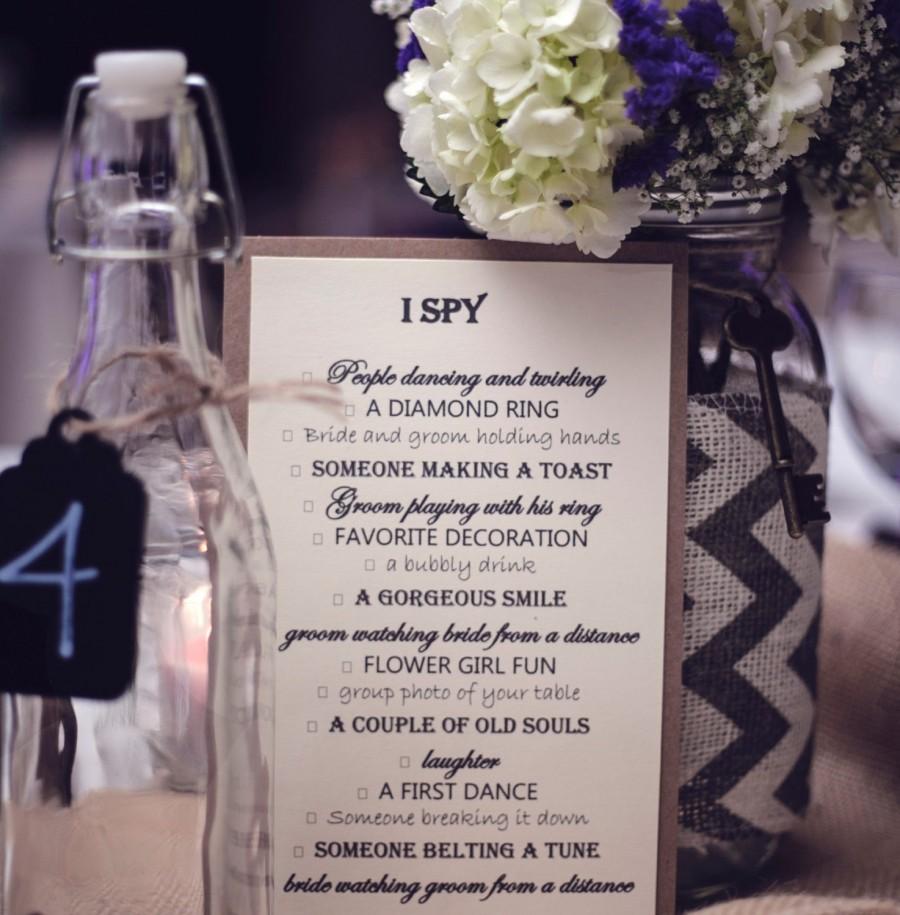 زفاف - 10 Large I SPY Wedding Game Cards to Place at Wedding Tables / Wedding I Spy Game / Pair with a Disposable Camera / Custom Color / Set of 10