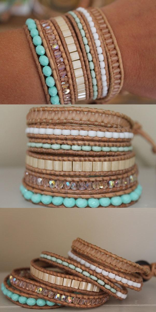 Wedding - 6 Layer Leather Wrap bracelet , pastel wedding colors, summer spring bracelet, trending gift