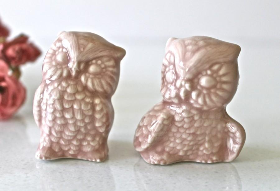 زفاف - 2 Cute Owls Wedding cake Topper in Pink - Owl Couple Figurine - Owl Home decor - Mr and Mrs Owl Cake Topper - Owl Decoration
