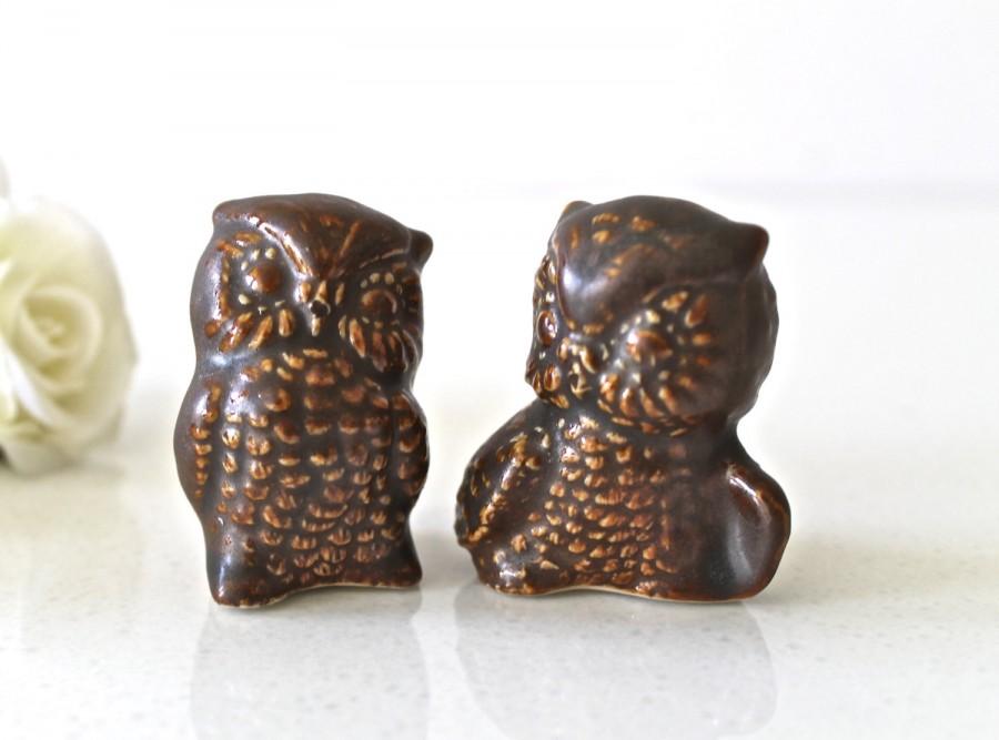 زفاف - 2 Cute Owls Wedding cake Topper in Brown - Owl Couple Figurine - Owl Home decor - Mr and Mrs Owl Cake Topper - Owl Decoration
