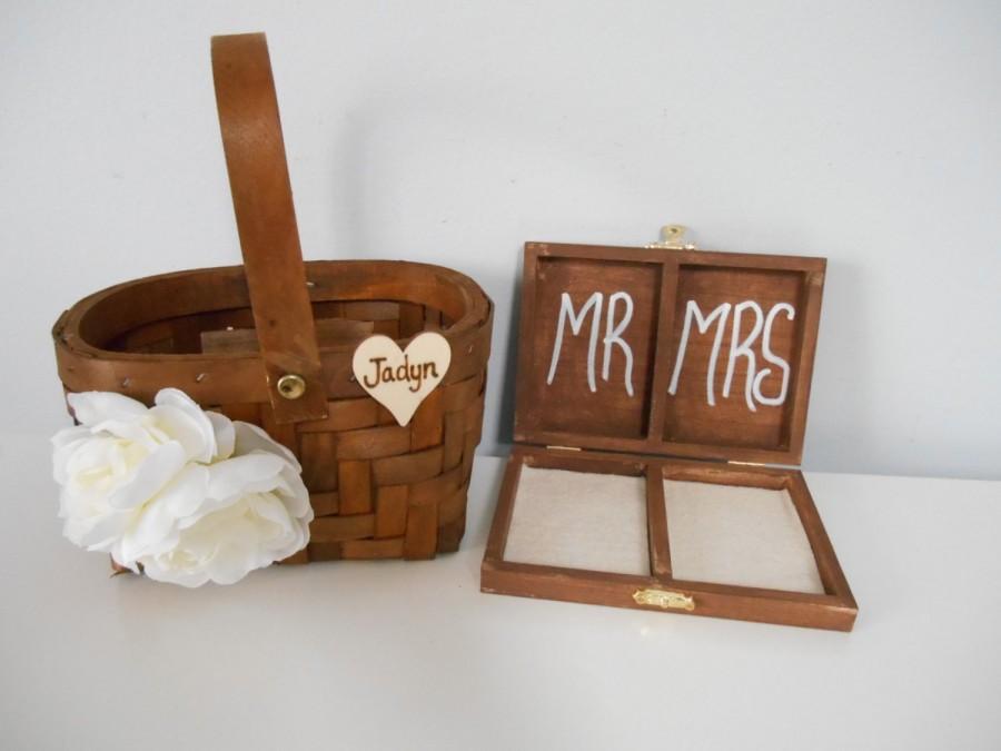 Mariage - Ring Bearer Pillow and Flower Girl Basket Set, Ring Bearer Box, Ring Holder, Personalized and Custom Made To Order