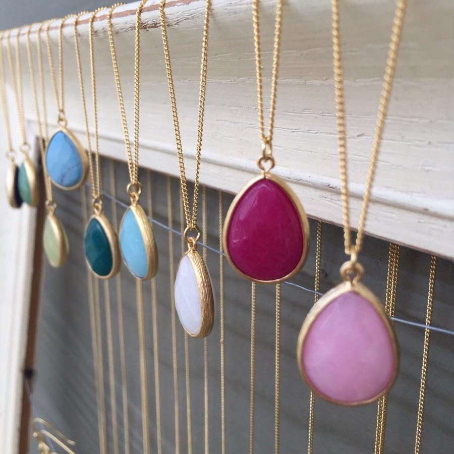 Mariage - Long teardrop necklace, gemstone necklace, everyday jewelry, jewelry gifts, bridesmaid gift, simple necklace