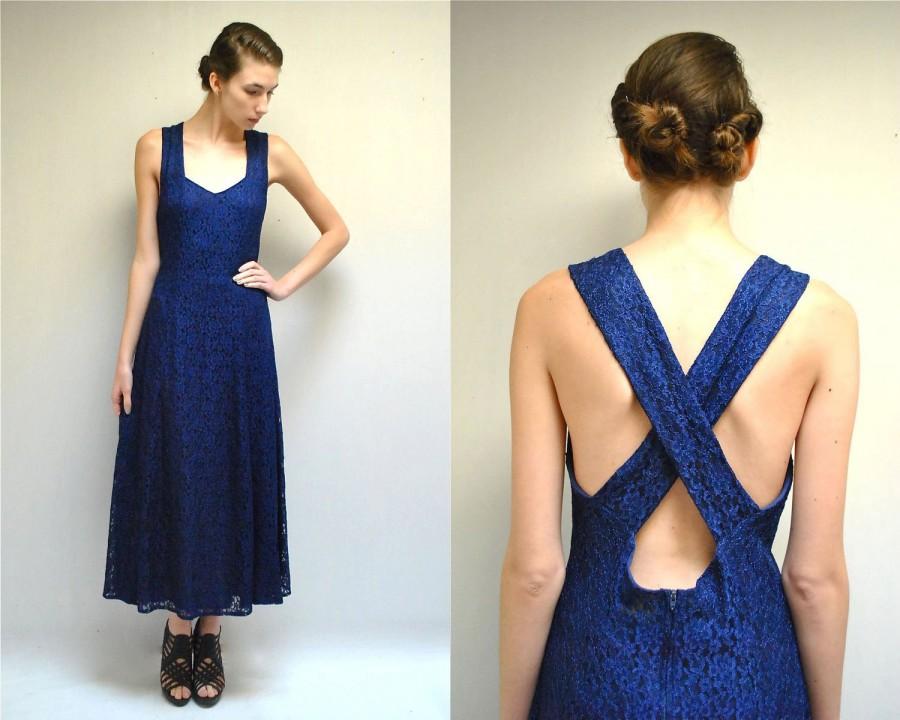 Mariage - All That Jazz Dress  //  90s Blue Lace Dress //  LE MARINE