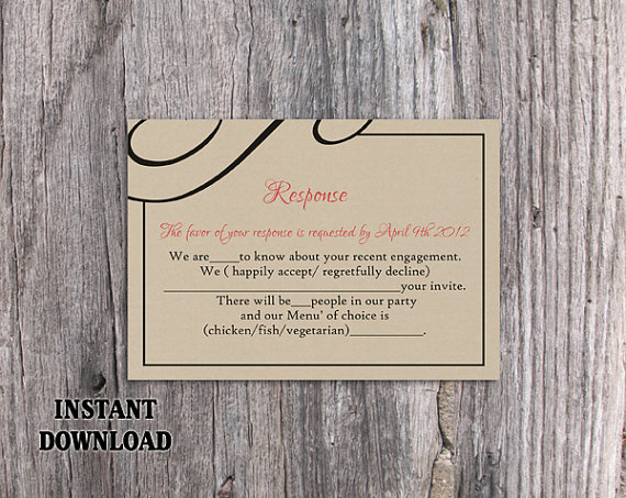 Свадьба - DIY Burlap Wedding RSVP Template Editable Word File Instant Download Rustic Rsvp Template Printable Vintage Rsvp Elegant Rsvp Template