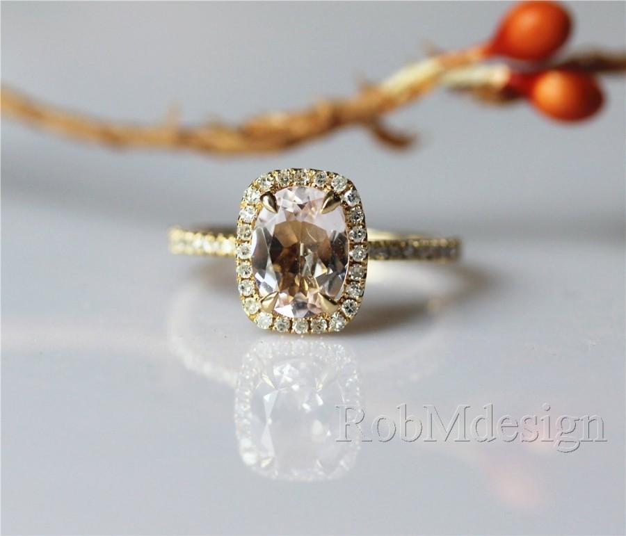Hochzeit - Fancy Pink 6*8mm Morganite Engagement Ring Halo Diamond Ring 14k  Yellow Gold/Rose Gold/White Gold Wedding Ring Promise Ring Gemstone Ring