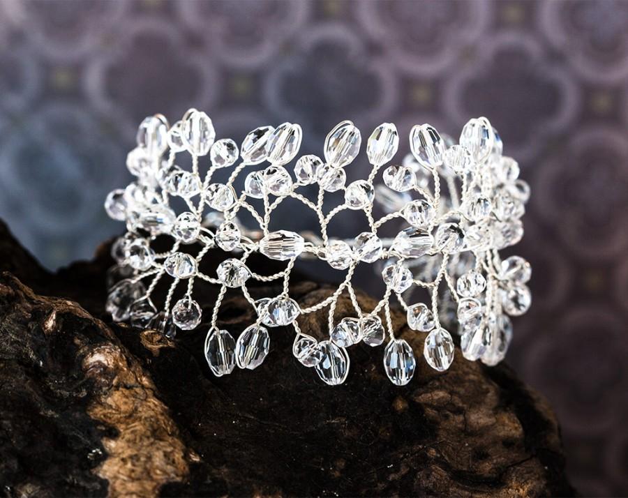 زفاف - White crystals bracelet, Silver bright bracelets, Clear crystal jewelry, Cuff bracelets, Silver jewellery, Jewelry gift, Gift for women.