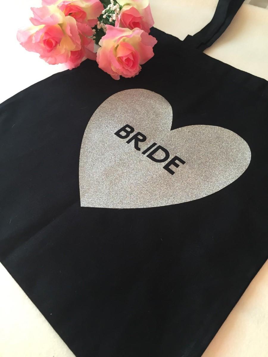 Wedding - BRIDE silver glitter tote bag