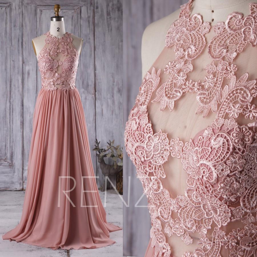 Hochzeit - 2016 Dusty Rose Bridesmaid Dress, Lace Transparent Wedding Dress, Long A Line Prom Dress, Women Formal Dress Floor Length (X002)
