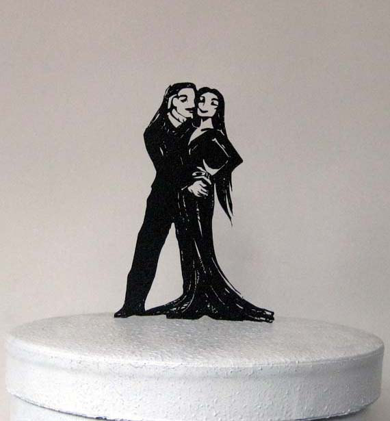 Hochzeit - Wedding Cake Topper - Halloween Wedding Cake Topper, Addams Family - Morticia and  Gomez Silhouette cake topper