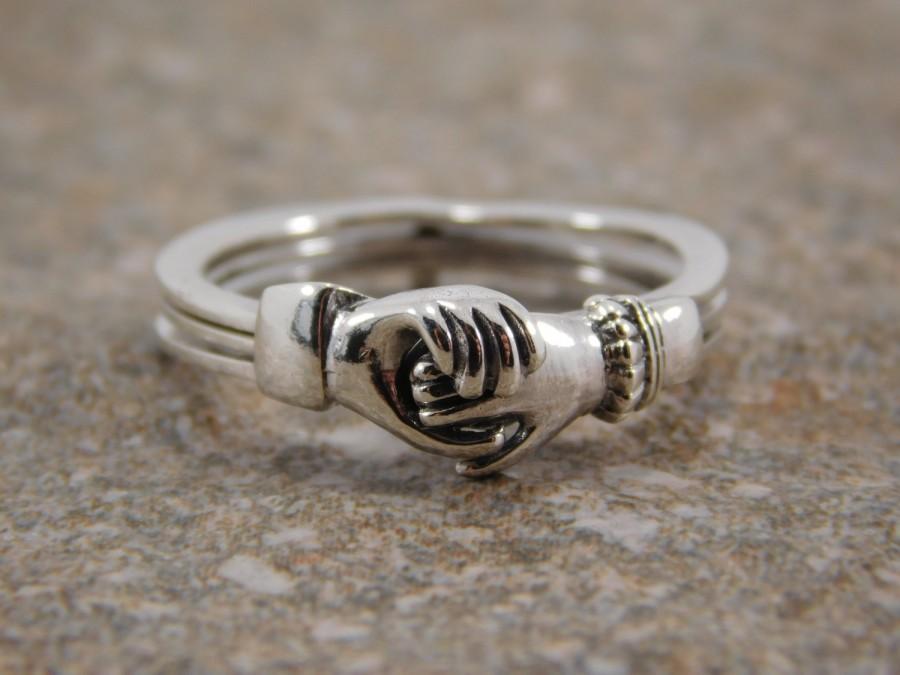 Свадьба - Sterling Silver 3 pc Claddagh Puzzle Ring / Claddagh Ring / Promise Ring / Engagement Ring / Friendship Ring