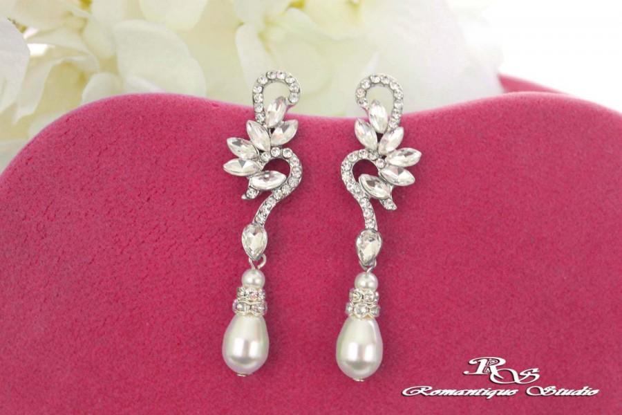 Hochzeit - Wedding pearl earrings, Bridal pearl earrings, Crystal bridal jewelry, Swarovski Pearl bridesmaid earrings, Crystal wedding jewelry 1346