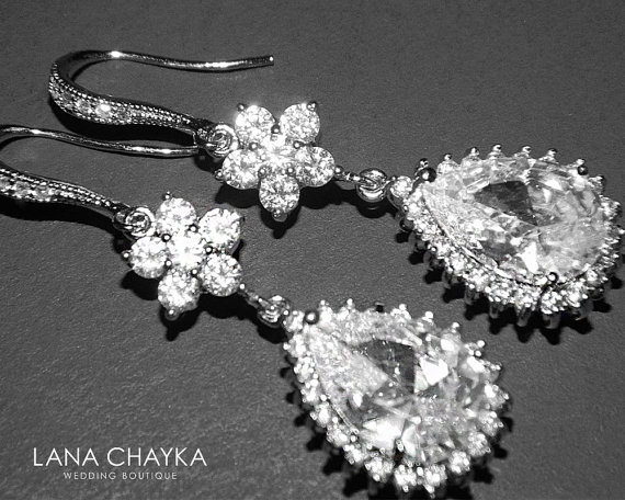 Mariage - Cubic Zirconia Bridal Earrings Chandelier Cubic Zirconia Wedding Earrings Luxury CZ Wedding Earrings Dangle Crystal Cz Earrings Weddings