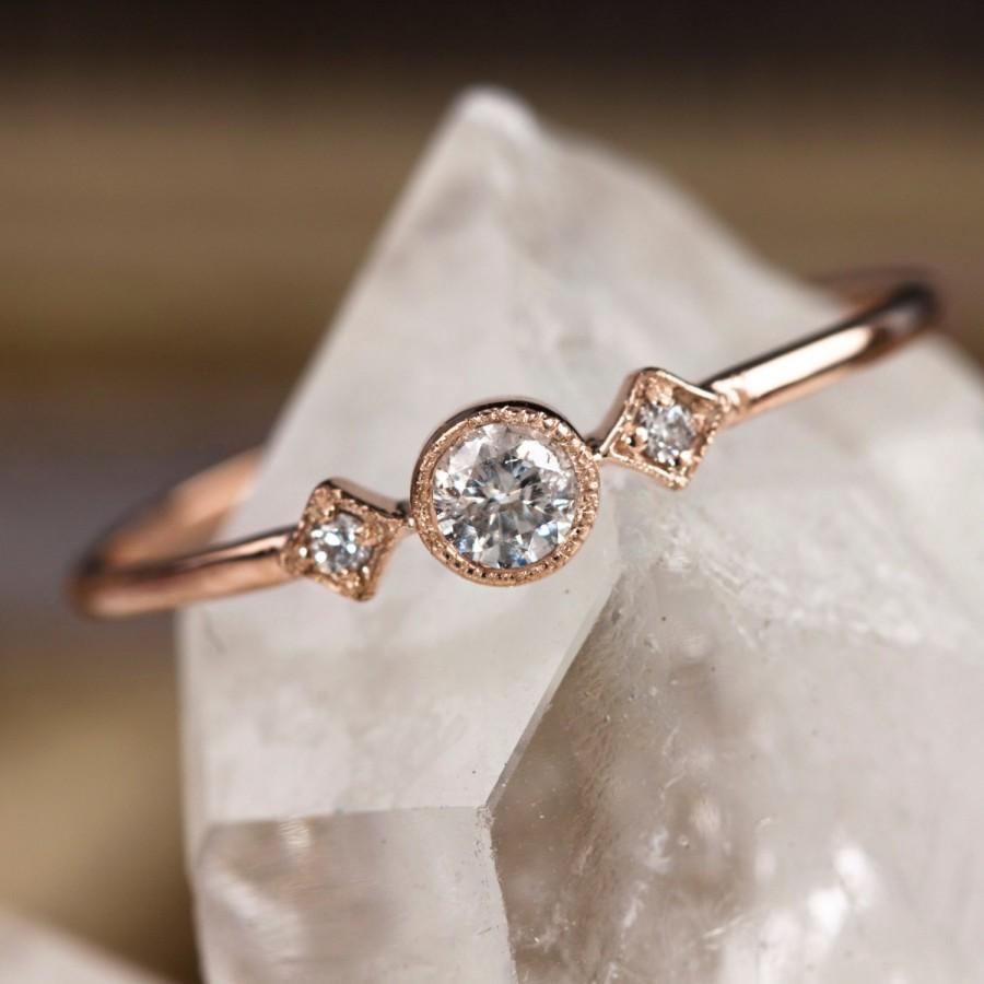 زفاف - Rose gold engagement ring, 14k solid rose gold, .15ctw diamond stacking ring, vintage inspired ring, rose gold, white gold, gold option