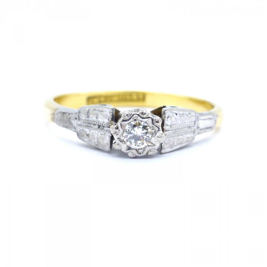 Wedding - Art Deco diamond solitaire engagement ring 18ct Platinum Millegrain 1920's Antique Vintage Gatsby style wedding anniversary FREE SHIPPING