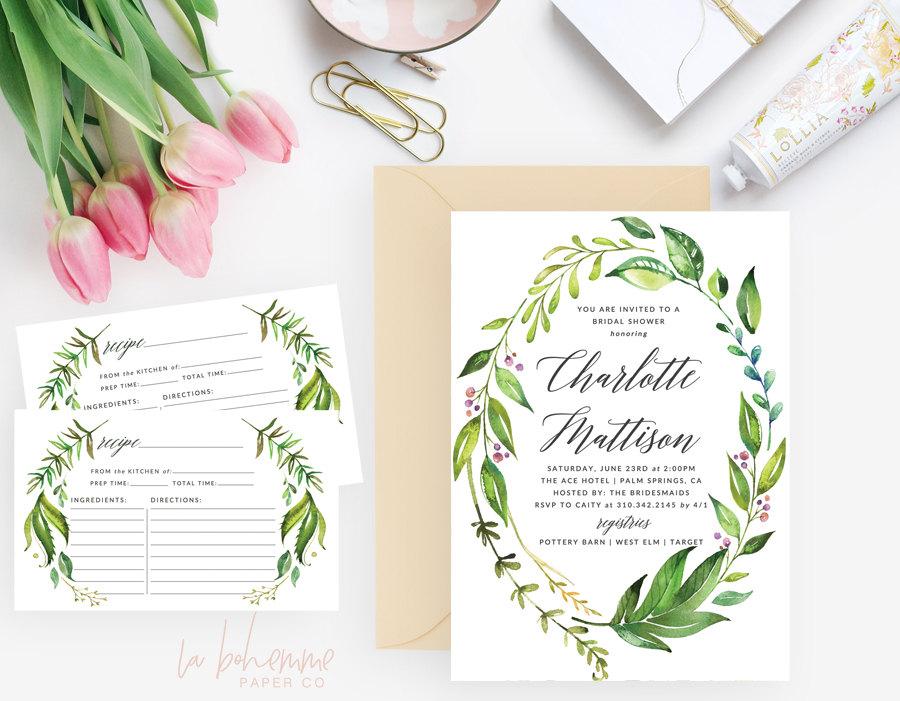 Hochzeit - Printable Bridal Shower Invitation /  Shower Invite, Wedding Shower  - Charlotte Wreath