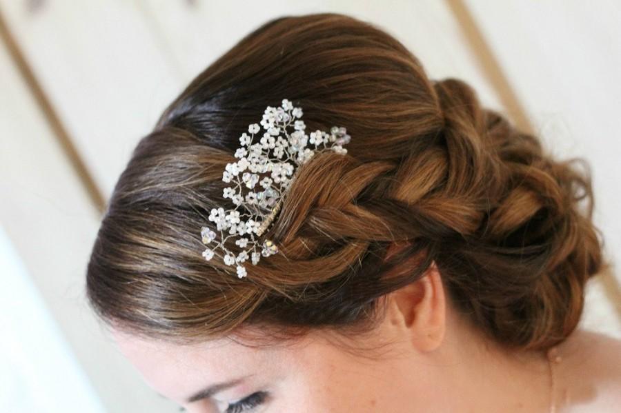 زفاف - Swarovski bridal comb, beaded wedding comb, Gypsophila hair comb, swarovski beaded hair comb, bohemian flower hair comb, bridal hairpiece