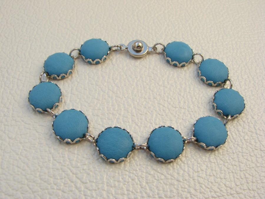 زفاف - Women's leather bracelet, Link Bracelet with Leather Cabochons, Victorian Boho Bracelet, Turquoise Blue Bracelet, FREE SHIPPING