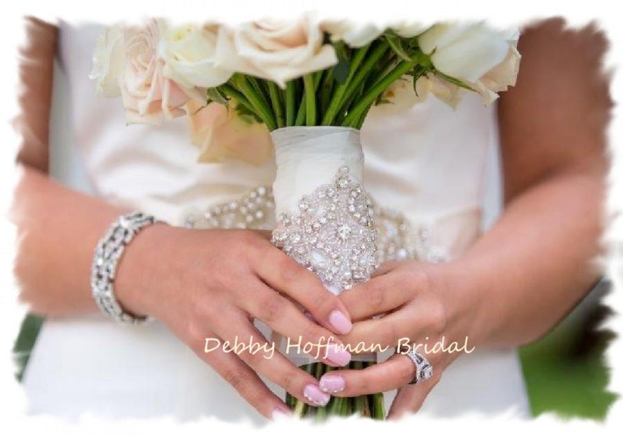 زفاف - Bouquet Wrap, Jeweled Bridal Bouquet Wrap,  Crystal Wedding Bouquet Wrap, Rhinestone Bridal Bouquet Wrap, Bouquet Cuff, Bracelet, No. 1161BW